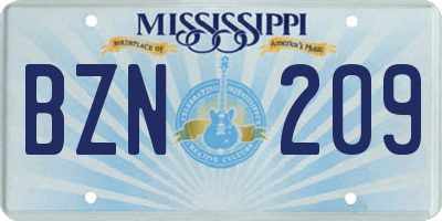 MS license plate BZN209