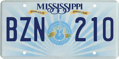 MS license plate BZN210