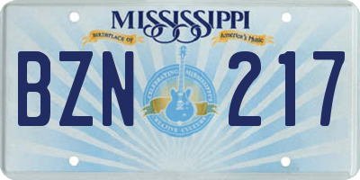 MS license plate BZN217