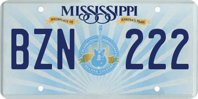 MS license plate BZN222
