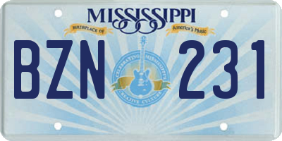 MS license plate BZN231