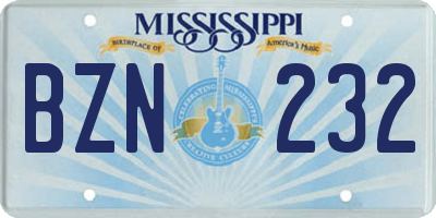 MS license plate BZN232