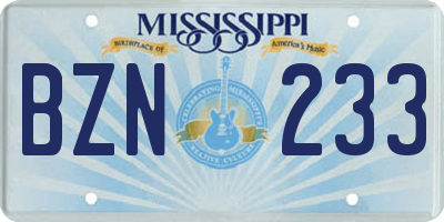 MS license plate BZN233