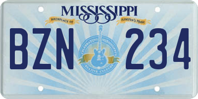 MS license plate BZN234