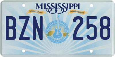 MS license plate BZN258