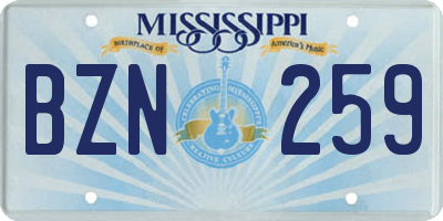 MS license plate BZN259