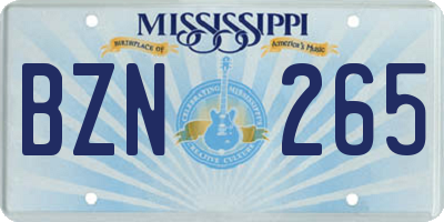 MS license plate BZN265