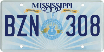 MS license plate BZN308