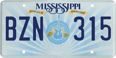 MS license plate BZN315