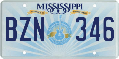 MS license plate BZN346
