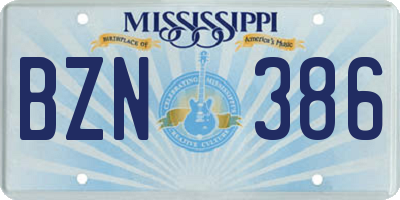 MS license plate BZN386