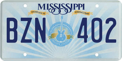 MS license plate BZN402