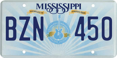 MS license plate BZN450
