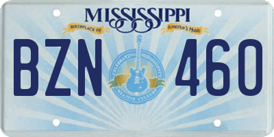 MS license plate BZN460