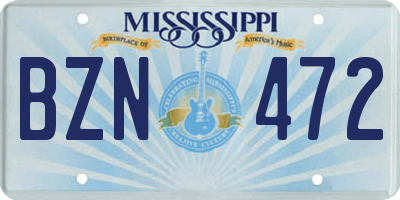 MS license plate BZN472
