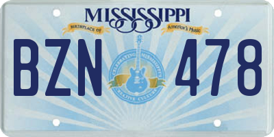 MS license plate BZN478
