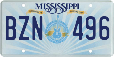 MS license plate BZN496