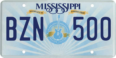MS license plate BZN500
