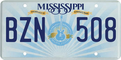 MS license plate BZN508