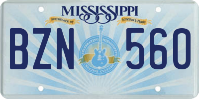 MS license plate BZN560