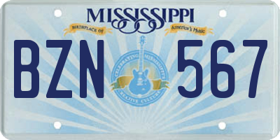 MS license plate BZN567