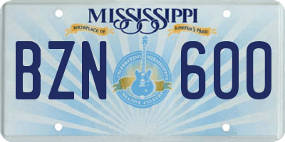 MS license plate BZN600
