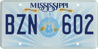 MS license plate BZN602