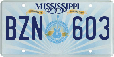 MS license plate BZN603