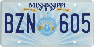 MS license plate BZN605