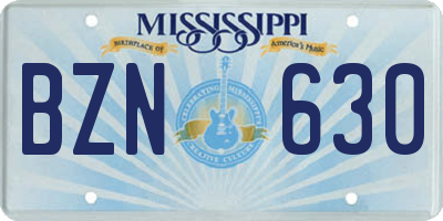 MS license plate BZN630