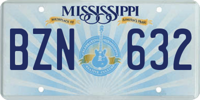 MS license plate BZN632