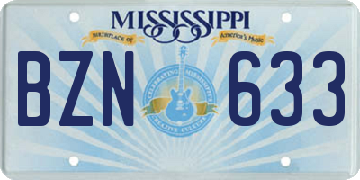 MS license plate BZN633