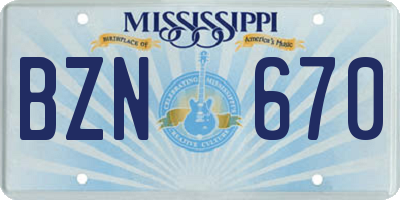 MS license plate BZN670