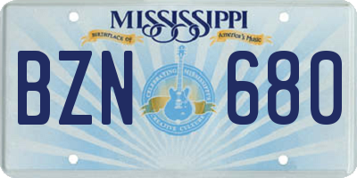 MS license plate BZN680