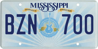 MS license plate BZN700