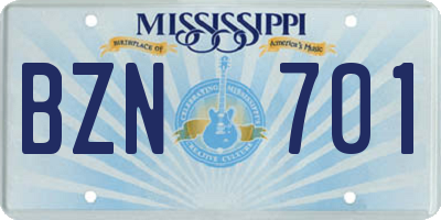 MS license plate BZN701