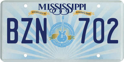 MS license plate BZN702
