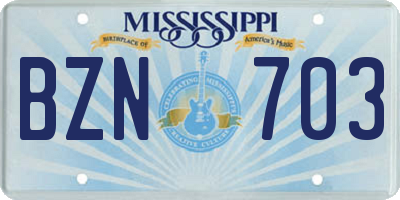 MS license plate BZN703