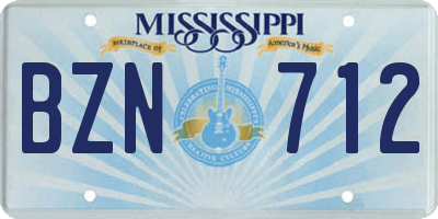 MS license plate BZN712