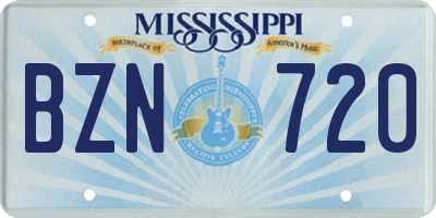 MS license plate BZN720