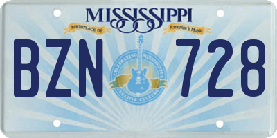 MS license plate BZN728