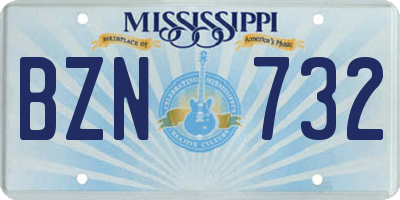 MS license plate BZN732