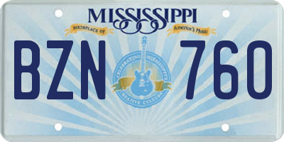 MS license plate BZN760