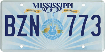 MS license plate BZN773
