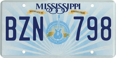MS license plate BZN798
