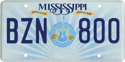 MS license plate BZN800