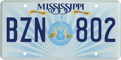 MS license plate BZN802