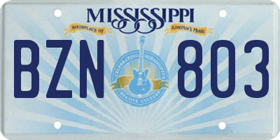 MS license plate BZN803