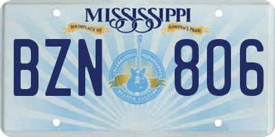 MS license plate BZN806