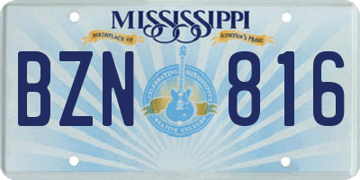 MS license plate BZN816